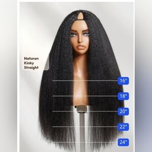 Nadula V Part Kinky Human Hair Wig Drawstring/Glueless 150% Density 20" 1B